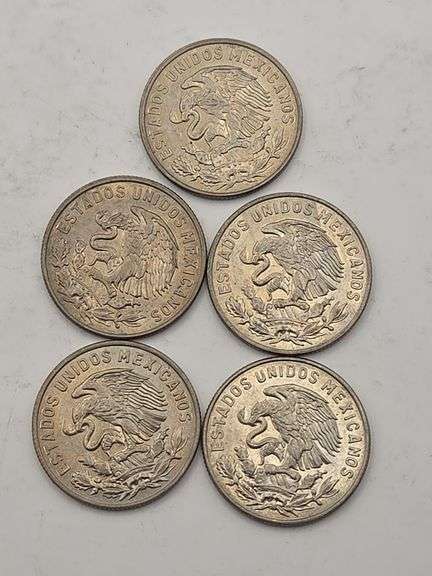 Five 1964 Mexican 50 Centavos