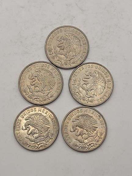 Five 1964 Mexican 50 Centavos
