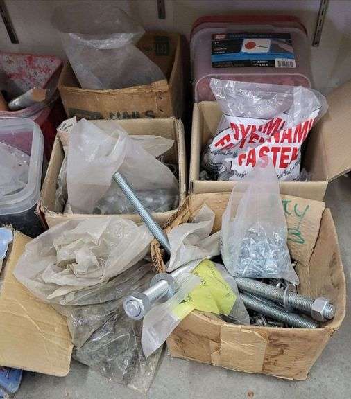Bulk Lot of Fasteners, Bolts, Screws and Nails