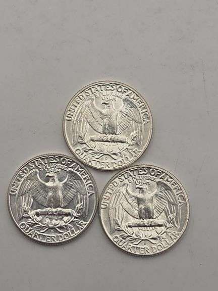 3 Uncirculated 1964 Silver Quarters