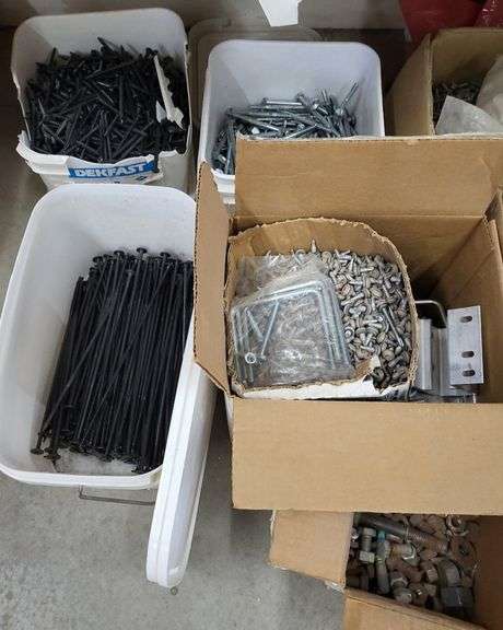 Assorted Fasteners, Klein Tools Bag, and Hardware