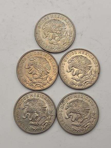 Five 1964 Mexican 50 Centavos