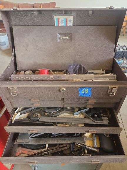 Tool Box w/ Various Tools Calipers, Punches, Dental Tools Etc