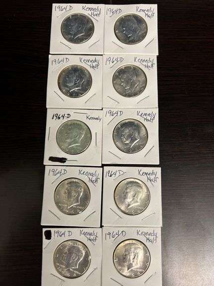 10 1964 Kennedy Half Dollars 90% Silver image
