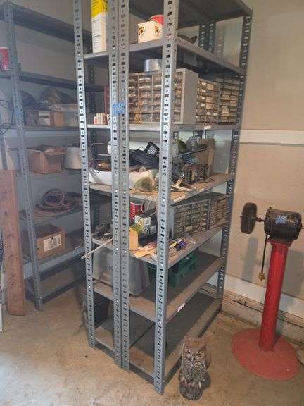 All Contents on Shelfs Bolt Bins, Plastic Owls, Battery Chargers ETC
