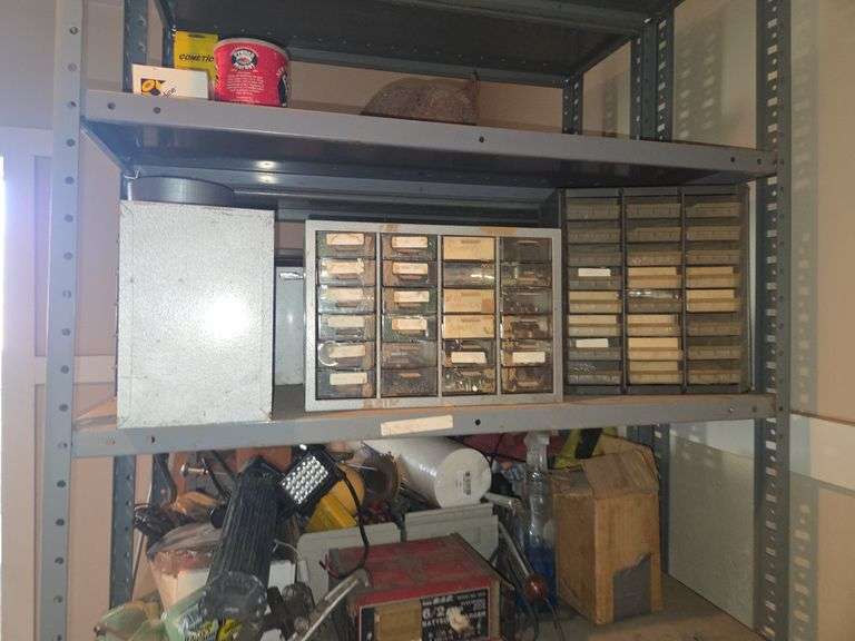 All Contents on Shelfs Bolt Bins, Plastic Owls, Battery Chargers ETC