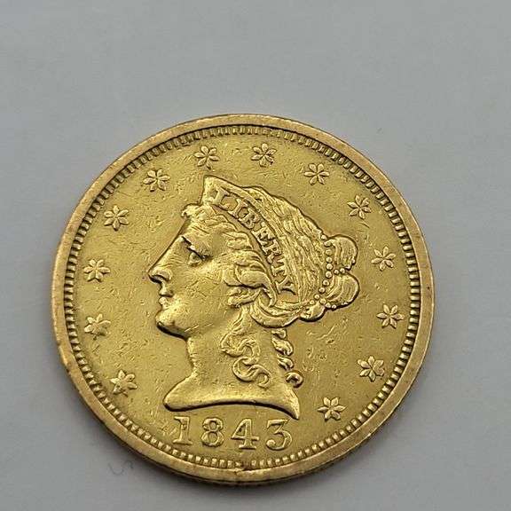 1843 Liberty Head Quarter Eagle gold coin image