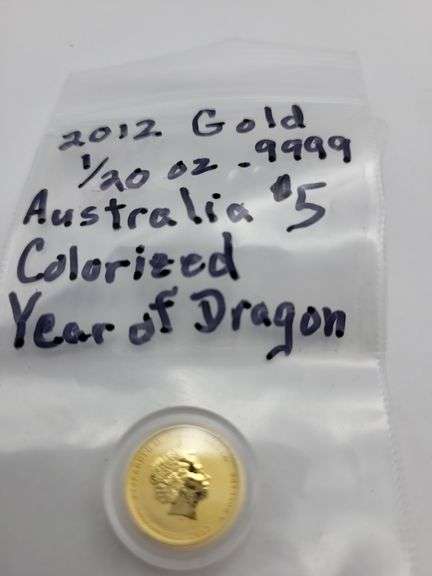 2012 gold 1/20 oz. 9999 australia $5 colorized year of dragon image