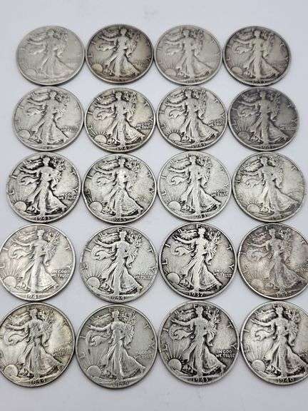 20 Walking liberty half dollars dates vary. image