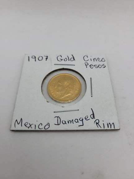 1907 gold Cinco pesos-damaged rim image
