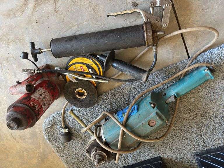 Grinder, grease gun, jack