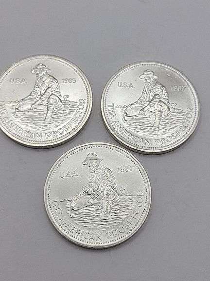 3-1987 Engelhard American Prospector 1oz 999 FINE Silver rounds image