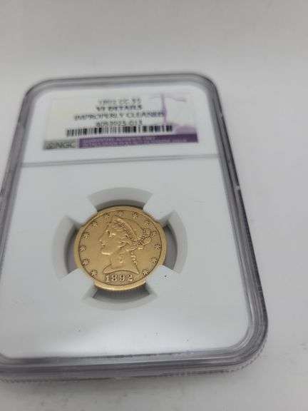 1892 CC $5 gold coin VF details-improperly cleaned image