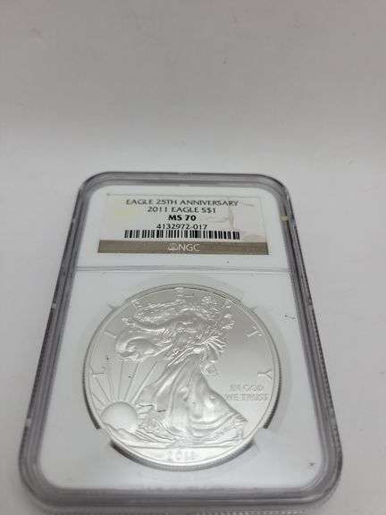2011 Eagle S $1 MS70 25th anniversary  silver dollar image