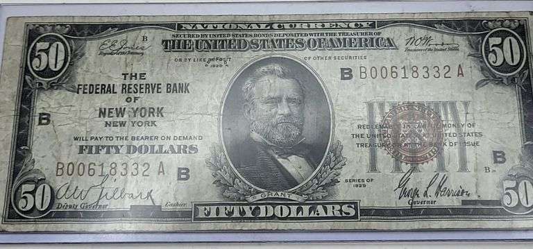 1929 $50 FEDERAL RESERVE BANK OF NEW YORK CURRANCY B00618332A image