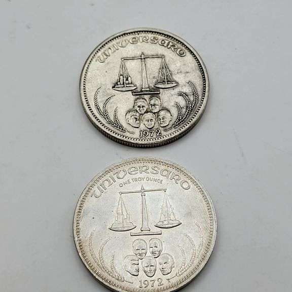 2 1972 Universaro World Trade 1 Troy oz .999 Fine Silver Vintage Round image