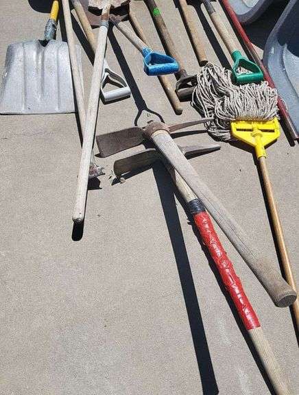 Assorted Lot of Shovels, Rakes and Garden Tools