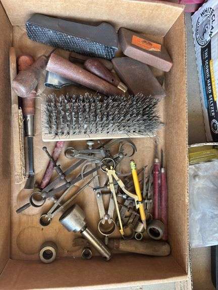 Garage lot. Various tools, calipers, nuts and bolts etc