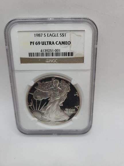 1987 S Eagle S$1 PF69 ULTRA CAMEO walking liberty image