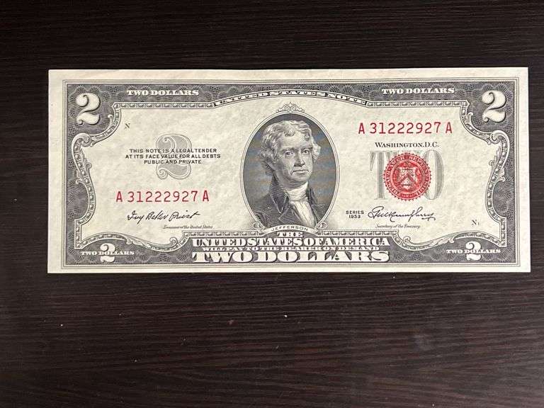 1953 2 Dollar Red Seal UC Crisp Note image