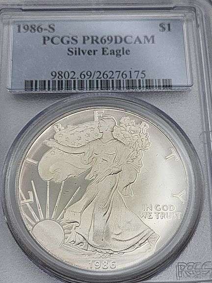 1986-S USA Silver Eagle Dollar PCGS PR69DCAM image