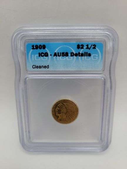 1909 ICG AU58 Details $2 1/2 cleaned, gold coin image
