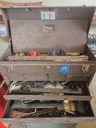 Tool Box w/ Various Tools Calipers, Punches, Dental Tools Etc