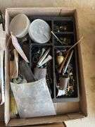 Garage lot. Various tools, calipers, nuts and bolts etc