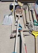 Assorted Lot of Shovels, Rakes and Garden Tools