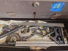 Tool Box w/ Various Tools Calipers, Punches, Dental Tools Etc