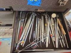 Tool Box w/ Various Tools Calipers, Punches, Dental Tools Etc