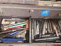 Tool Box w/ Various Tools Calipers, Punches, Dental Tools Etc