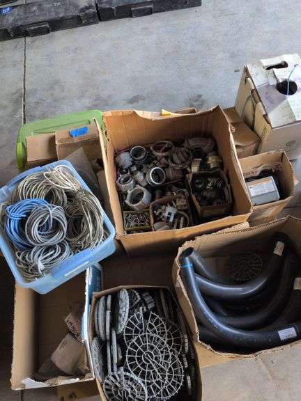 Pallet of mis. Flex conduit connector,wire , union fittings ,pipe image