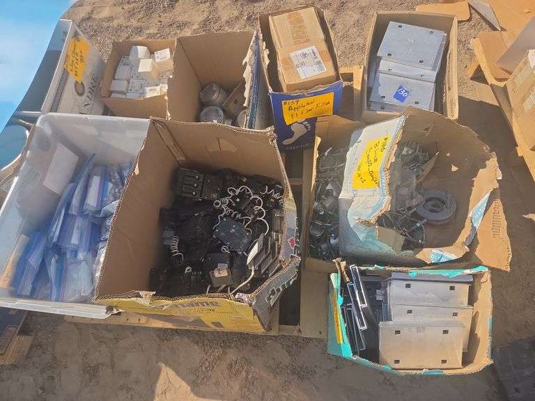 Pallet w/ Misc Breakers, Various Tube Fittings, Fiber Filler, Cable Trah Splice Trays, Various Outlet Boxes, Steel City U- Clamps, Etc image