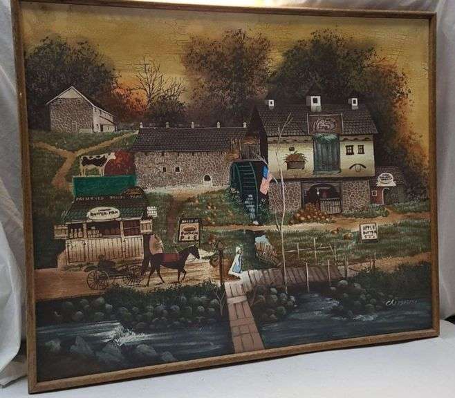 Vintage Countryside Scene Framed Oil Painting image