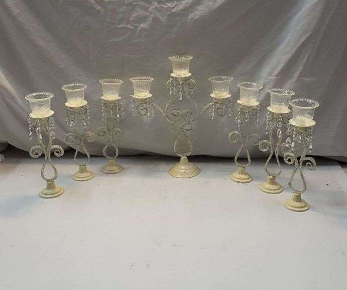 Set of 7  Ornate Metal Candle Holders with Crystal Accents image