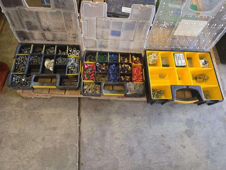 3 Organizers w/ Various Nuts, Bolts, Electrical Caps, Etc image