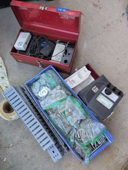 Mis. Bolts washers screws anchor bolts toolbox and insulation tester image