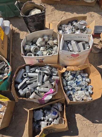 Pallet W/ Grounding Conduit Nut, Crouse-Hinds conduit outlet boxes, Crouse Hinds Various Conduit Fittings, 90° Flex Connectors, ETC image