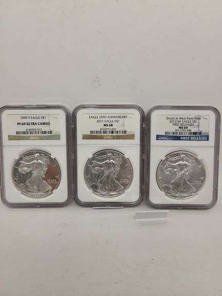 3 misc date USA Silver Eagle walking liberty PF 68, 68- PF69 ULTRA CAMEO 1oz silver coin image