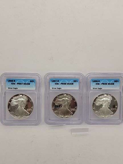 Misc dates USA Silver Eagle walking liberty 1oz silver coin ICG PR67,68,69 DCAM image