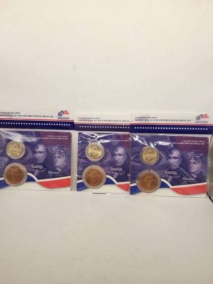 3-2009 US MINT PRESIDENTIAL $1 COIN & 1ST SPOUSE MEDAL SET WILLIAM HENRY HARRISON image