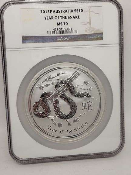 Large 2013 Australia $10 Year of the Snake coin, MS 70 image