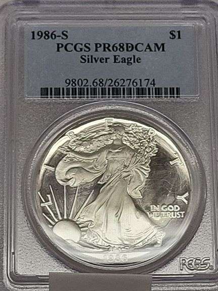 USA 1986-S Silver Eagle walking liberty PCGS PR68 DCAM 1oz silver coin image