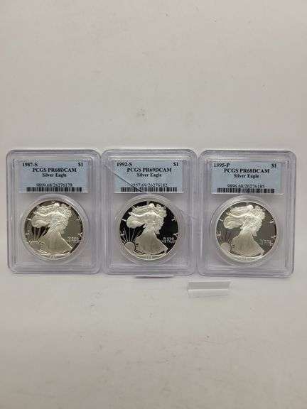 3 misc date USA Silver Eagle walking liberty PCGS 68,69 DCAM 1oz silver coin image