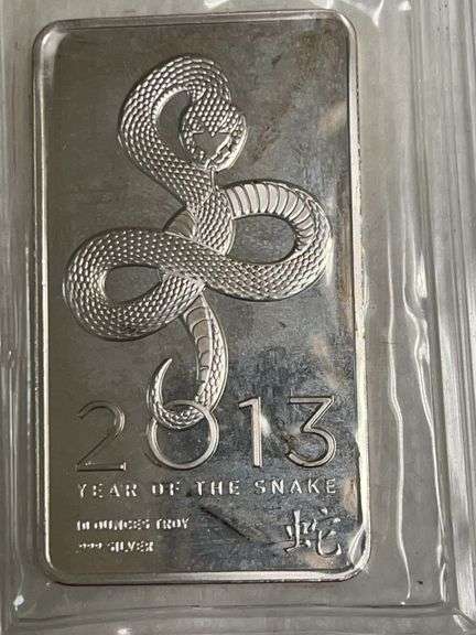 5 Ten Troy Ounces of .999 Fine Silver Bars 2013 Year Of The Snake image