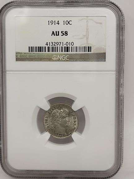 1914 10C AU58 USA Barber dime image