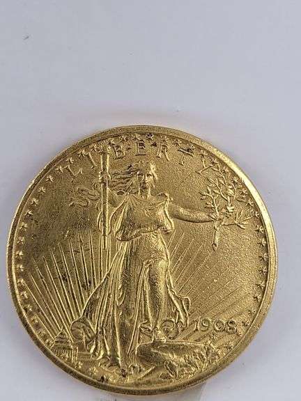 Gold American St. Gauden double eagle 1908 Eagle Coin no motto image