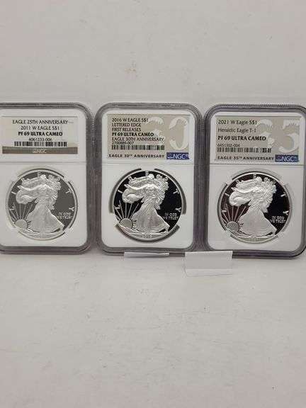 3 misc date USA Silver Eagle walking liberty PF69 ULTRA CAMEO 1oz silver coin image