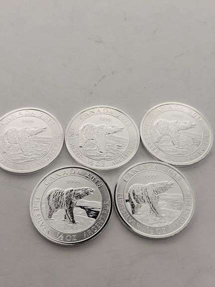 FIVE 2018 Canada $2 Polar Bear 1/2 oz .9999 Silver Coin Round UNC image